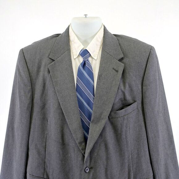 DAMAGED Jos A Bank Portly Gray Wool 46R‎ Tagged 46S 2 Button Suit Jacket - Picture 1 of 12